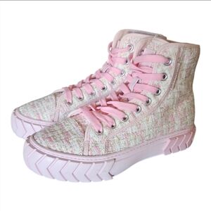 NWOT • BOTH PARIS | Tyres Tweed High-Top Sneakers in Pink ~ Size US 7